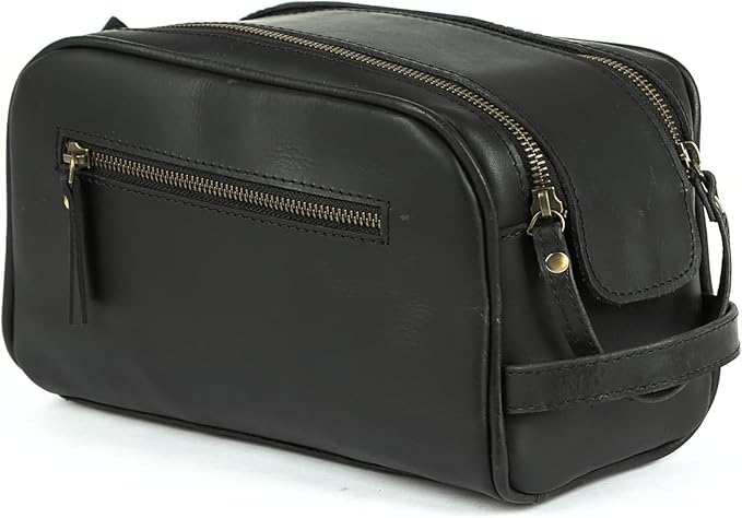 KomalC Travel Toiletry Bag – Premium Leather Dopp Kit for Men & Women with Water-Resistant Lining & Spacious Zippered Organizer