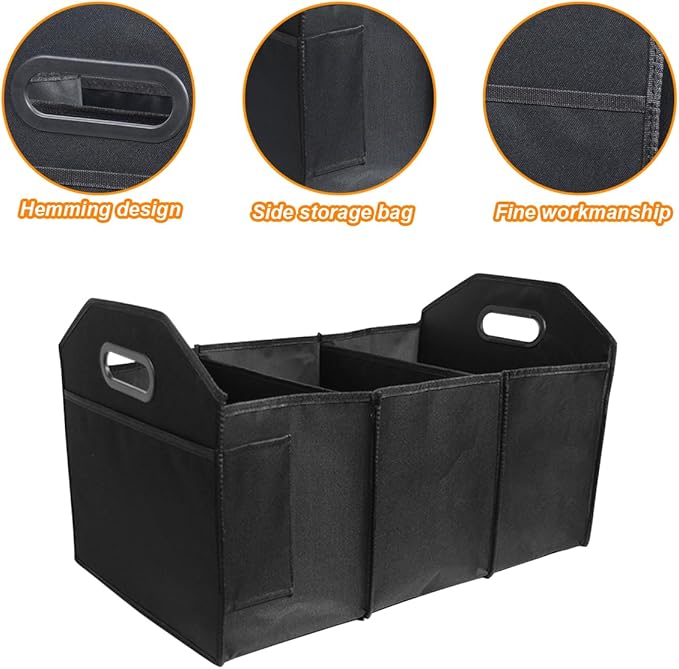 Car Trunk Organizer, 42L Collapsible Vehicle Storage Box with Reinforced Handles and Compartments, Waterproof Auto Interior Organizing Accessories, Universal for SUV, Truck, RV