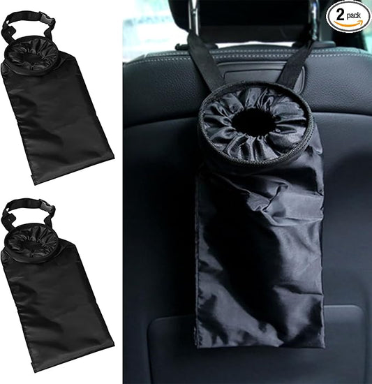 Hanging Car Trash Bag, Waterproof Washable Foldable Garbage Can with Elastic Opening & Sticky Strap, Trash Bag for Car,Detachable Seat Back Organizer for Car Home Outdoor Travel
