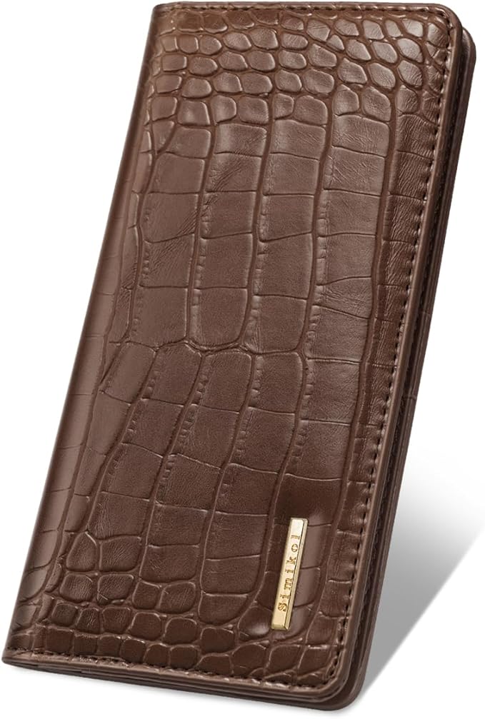 Wallet Women Bifold Faux Crocodile Leather Minimalist Slim Thin Long Wallets RFID Blocking Credit Cards Holder Purse with Back Zipper Coin Pocket for Women and Men,Coffee
