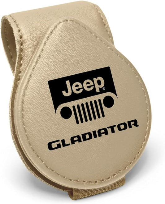 iPick Image for Jeep Gladiator Beige Leather Magnetic Sunglass Holder Car Sun Visor Mount Clip - Official Licensed