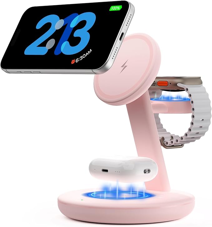 for Apple Watch 5W Fast Charger,3 in 1 Wireless Charging Station,for Apple Mag-Safe Charger Stand,Fast Magnetic Wireless Charger Station for iPhone 17 16 15 14 13 12 Series,Airpods,Apple Watch
