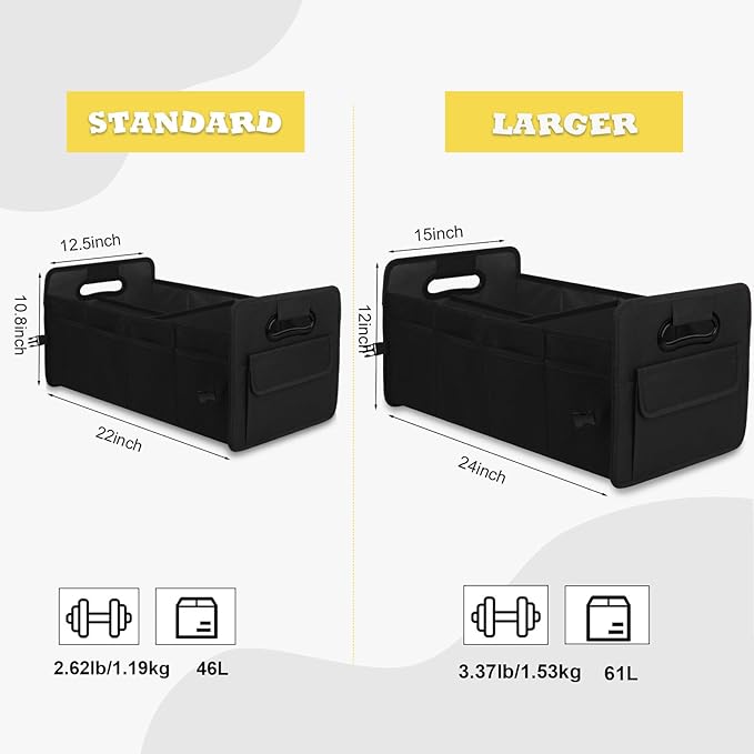 JiatuA Car Trunk Organizer, Car Organizers and Storage Collapsible Multi Compartment Container Box, Adjustable Car Accessories for SUV Sedan Truck, Large Size, Black