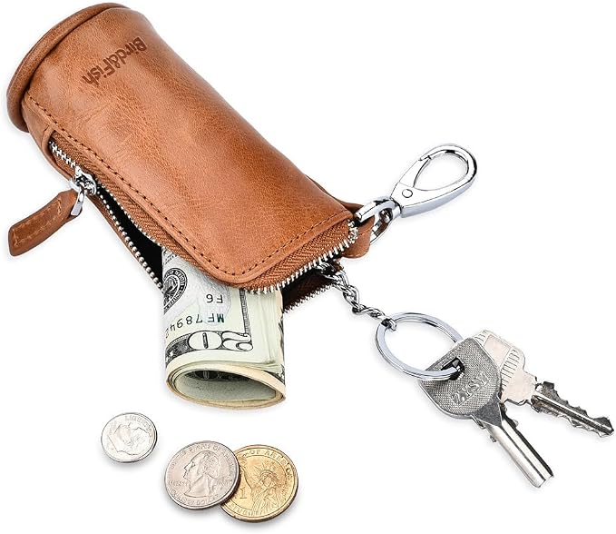 Multi Soft Genuine Leather Coin Purse Pouch, Car Key Case Wallet with Zipper,Pocket Wallet with Chain/Ring for Men Women …