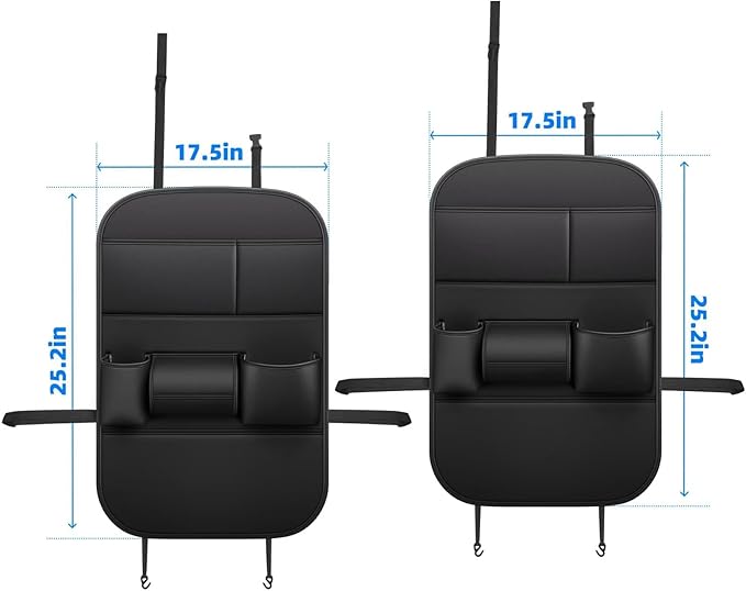 Back Seat Protector 2 Pack Fit For Honda CR-V Car Kick Mats with Cup & Tissue Storage Organizer Pockets Waterproof Dirt Proof Faux Leather Auto Accessories For Kids(1 Pair Black)
