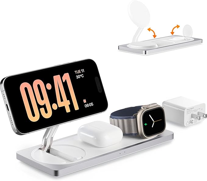 3-in-1 Charging Station for Apple Devices: Used for iPhone and Watch Charging Station with Magsafe Charger Stand, Wireless Charger for iPhone 17 Air 16 15 14 13 Series, Apple Watch Ultra, AirPods Pro