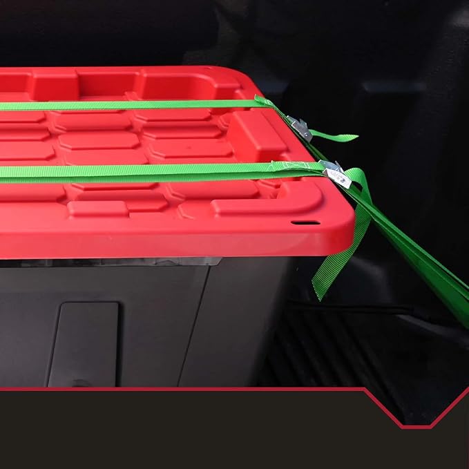 (Pack of 4) 27-Gallon Heavy Duty Plastic Storage Container Bin with Secure Snap Lid, Black and Red, Large Capacity Tote for Organization