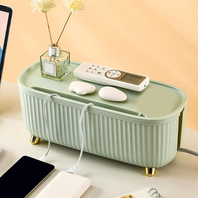 Cable Management Box with Lid Power Cord Organizer Table Socket Storage Box for Home and Office Desk Use Dustproof Green