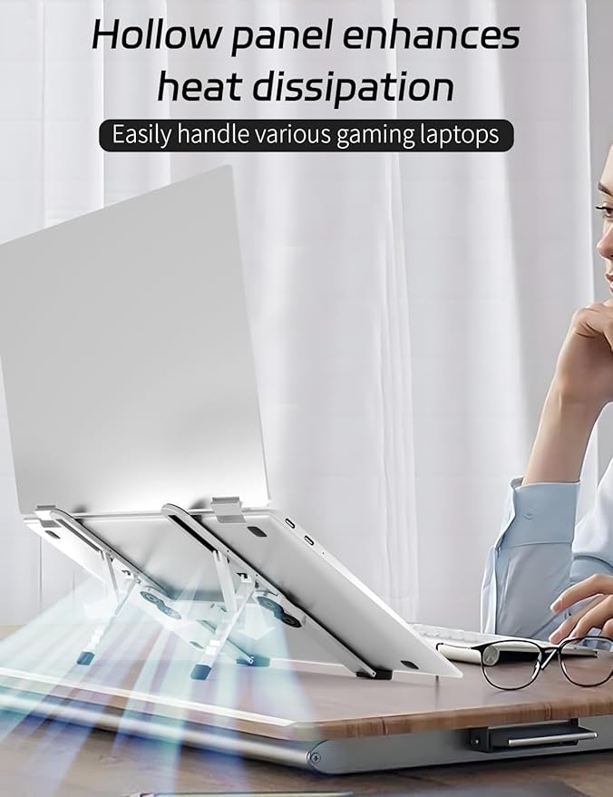 Junfire Foldable Laptop Stand for Travel, Aluminum Stable Ergonomic Laptop Riser with 6-Levels Height Adjustment, Fits with MacBook Air, MacBook Pro, iPad, HP, Dell, Lenovo (Up to 15.6'')-Sliver