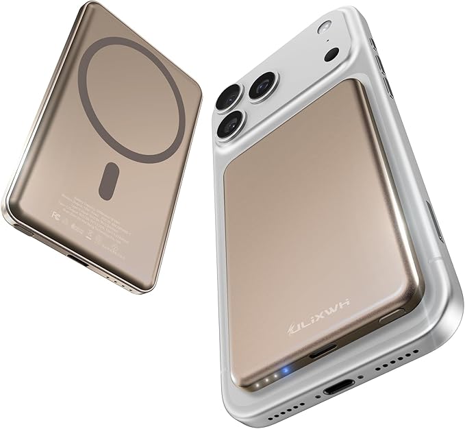 [0.3" Ultra Slim] [Alloy-Made] ULiXWH Magsafe Portable Charger for iPhone, 2026 Upgrade 5000mAh Fast Charging Magnetic Power Bank, Wireless Battery Pack for iPhone 17 Air 16 15 Pro Max 14, Desert Gold
