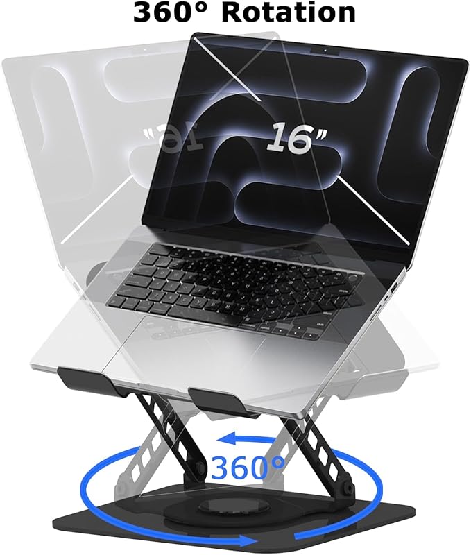 Adjustable Laptop Stand, 360 Rotating Computer Riser, Stable Base Stand Holder for MacBook Pro/Air Notebook up to 16 Inches, Black