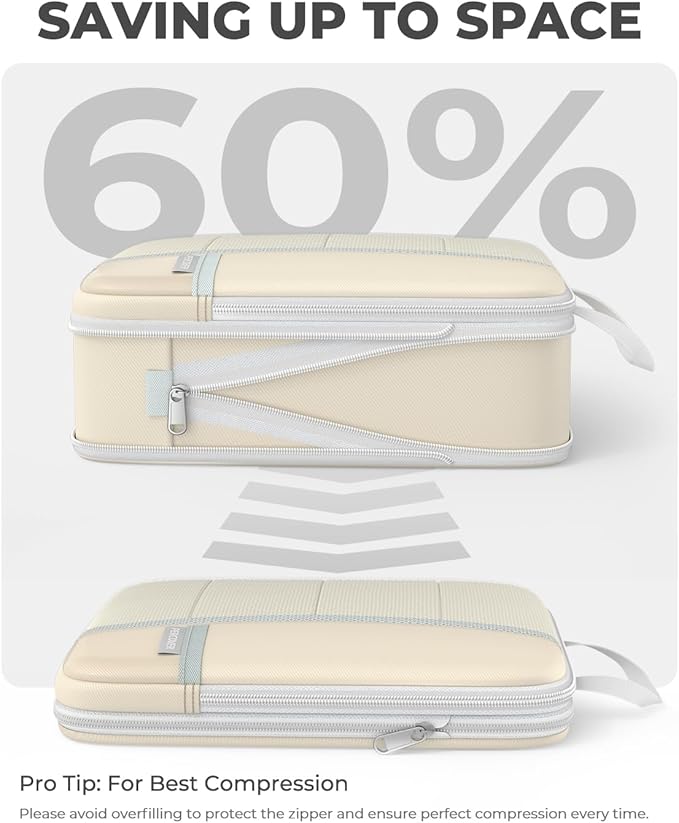 Percover Compression Packing Cubes 6-Piece Set, Packing Cubes Compression for Travel with Multi-Size Organization, Travel Organizer for Carry On & Checked Luggage, Beige