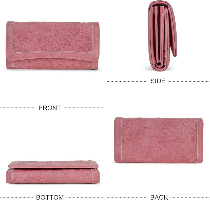 MEITRUE Women's Wallet Leather RFID Blocking Trifold Ladies Purse Embossed long Clutch Card Holder Phone Checkbook Organizer