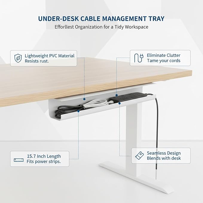 Under Desk Cable Management Tray, 15.7 Inch PVC Wire Organizer Basket for Power Strips and Cords, Home Office Storage Solution (1 Pack)