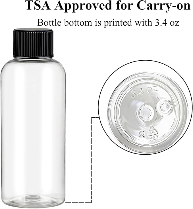DNSEN Travel Bottles for Toiletries 3.4 oz Travel Size Mouthwash Bottles with Black Screw Cap, BPA Free Leak-Proof Portable Liquid Container 5 pack