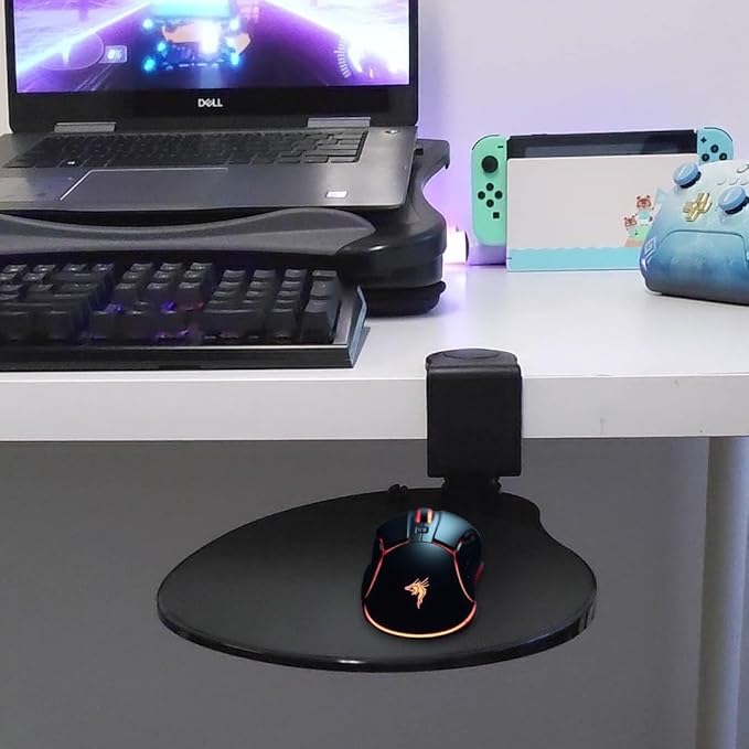 Clamp on Mouse Platform, Clip on Mouse Pad, Rotating 360, Easy Slide Out Tray, Suitable Up to for 1.5" Thickness Desk, for Home, Office to Save Space (Black)
