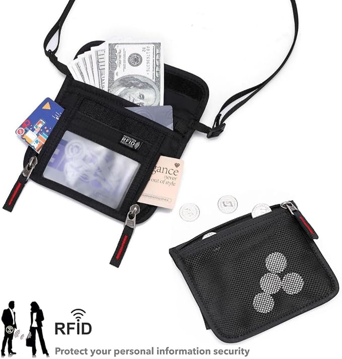 Passport Holder for Travel Pouch Neck Wallet for Traveling Women Men with RFID Blocking Waterproof and Slim Neck Pouch Adjustable Neck Strap (Blue)