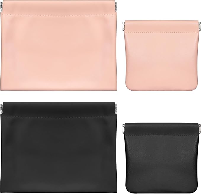 4PCS Pocket Cosmetic Bag Squeeze Top, Small Makeup Bag for Purse Portable Mini Coin Change Purse Self-Closing Cosmetic Purse Small Leather Makeup Lipstick Organizer Pouches(BlackPink)