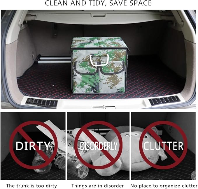 Car Trunk Organizer Collapsible Portable Multi Compartments Organizer with Non Slip Straps for SUV Truck Auto Vehicle Car Auto Minivan (Small covered, Camouflage)
