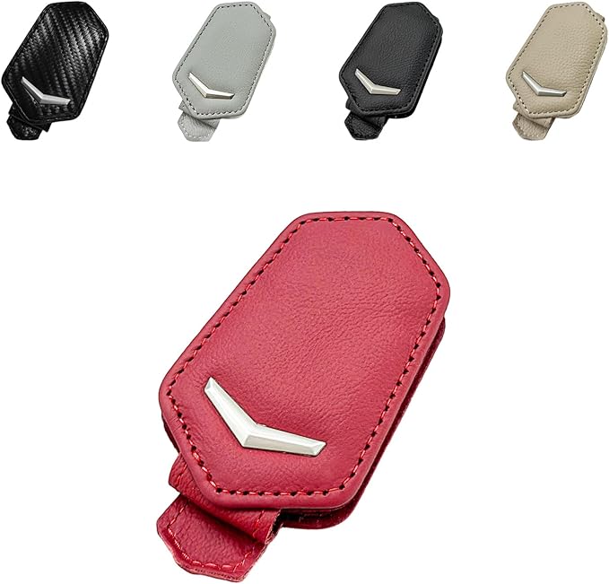 KVAEY Sunglasses Holders for Car Sun Visor, Magnetic Auto Visor Eyeglasses Holder Ticket Card Clip, Multifunctional Leather Sun Visor Glasses Hanger Mount Clip, Car Accessories (Red)