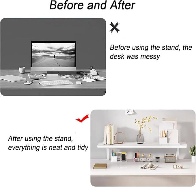 Clamp On Desk Organizer Shelf 1 Tier 31.5x7.8 in Above Desk Storage Extension Portable, No Drill Required Desktop Shelf Clamp for Home Office Dorm Workstation and Study Space