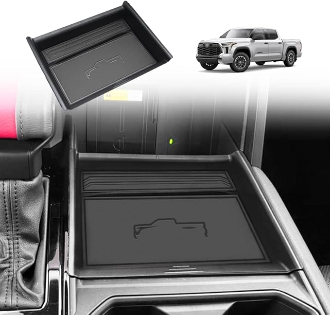 TripleAliners for 2022 2023 2024 2025 2026 Tundra Center Console Leather Insert Storage Organizer Accessories with Trim Compatible with Toyota Tundra 2022-2026 SR SR5 Limited TRD PRO (Leather Black)