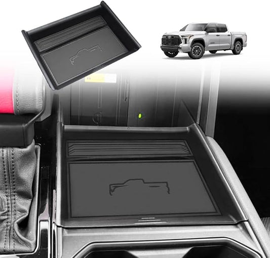 TripleAliners for 2022 2023 2024 2025 2026 Tundra Center Console Leather Insert Storage Organizer Accessories with Trim Compatible with Toyota Tundra 2022-2026 SR SR5 Limited TRD PRO (Leather Black)