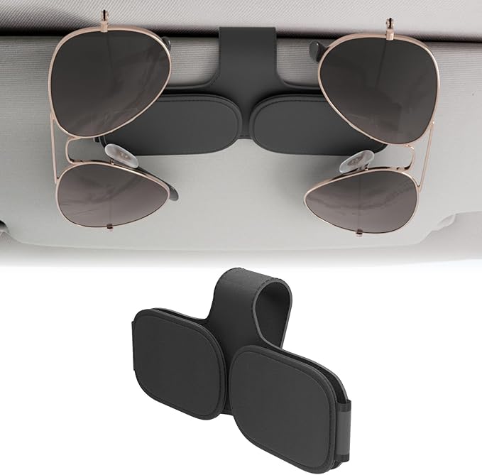 BFXM Sunglass Holder for Car Double Clip, Sunglasses Clip for Car Visor, Magnetic Leather for Car Visor, Cars Sun Visor Ticket Card Clip, Car Accessories