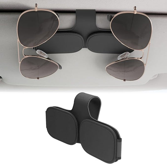 BFXM Sunglass Holder for Car Double Clip, Sunglasses Clip for Car Visor, Magnetic Leather for Car Visor, Cars Sun Visor Ticket Card Clip, Car Accessories