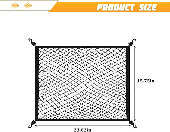 Car Cargo Net, 23.62" × 15.75" Adjustable Elastic Vehicle Trunk Cargo Storage Net with Hooks, Stretchable Mesh Automotive Trunk Organizers, Universal for SUV Motorhome Pickup