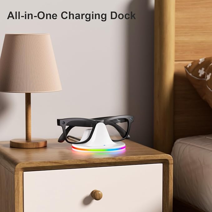 Charging Dock for Meta Glasses Ray-Ban: Wayfarer, Skyler, Headliner & Oakley HSTN Smart Glasses Charger with LED Power Status Light, Cloud Dancer White