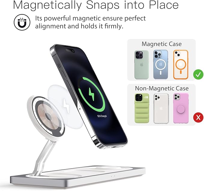 3-in-1 Charging Station for Apple Devices: Used for iPhone and Watch Charging Station with Magsafe Charger Stand, Wireless Charger for iPhone 17 Air 16 15 14 13 Series, Apple Watch Ultra, AirPods Pro