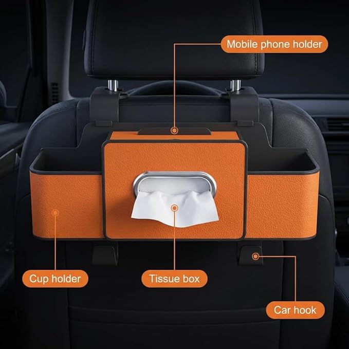 3-in-1 Backseat Car Organizer with Dual Cup Holders,Tissue Box & Phone Holder, 2026 Upgraded Car Seat Back Storage Box,Multifunctional Waterproof Storage for Daily Driving & Travel,White