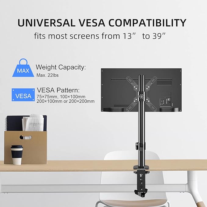 Single Monitor Mount, Single Monitor Desk Mount with VESA Extension Kit from 75×75 to 200×200mm fits 13-39 inch Screens,Vesa Mount