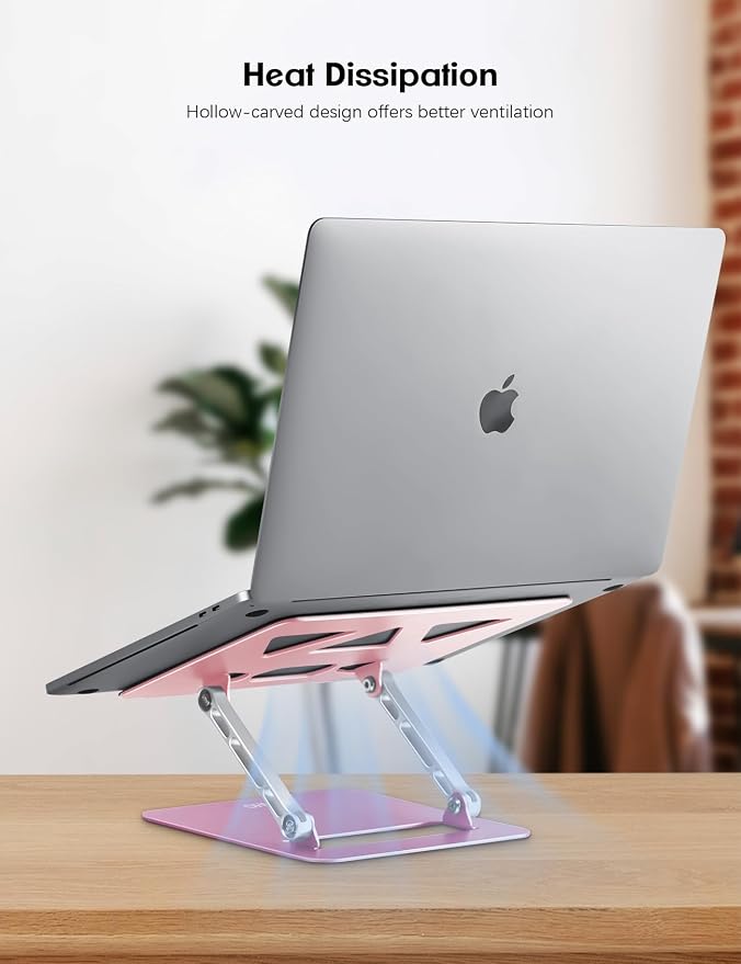 Aoviho Adjustable Laptop Stand for Desk,Portable Laptop Stand Holder and Riser,Foldable Aluminum Notebook Computer Stands for MacBook Air Pro HP Lenovo Dell Samsung, 10-15.6 inch,Blush Rose Silver