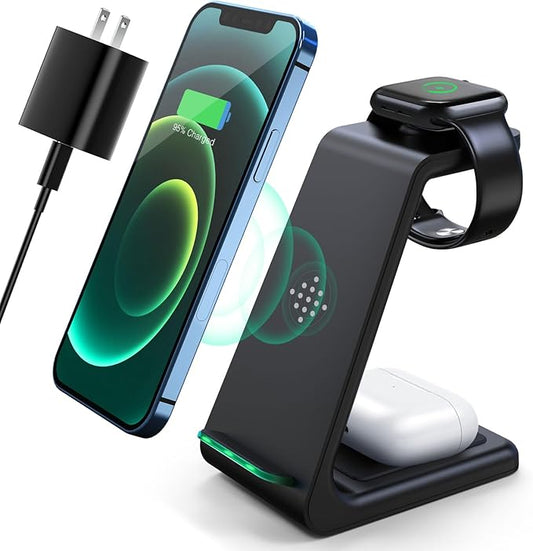 3 in 1 Wireless Charging Station, 2026 Upgraded Fast Desk Charger Station for iPhone 17 16 15 14 13 12 Pro Max Plus, Charger Stand for Apple Watch 10 9 8 7 6 5 4 3 2 SE, Airpods 4 3 2 Pro(Black)