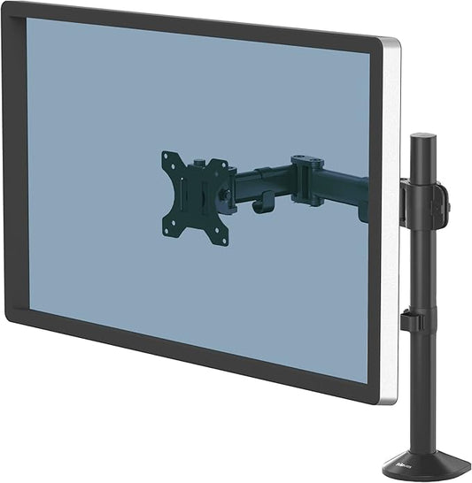 Fellowes Reflex Series Adjustable Monitor Arm for Desk, Supports 32 Inch Monitors, Ergonomic Single Monitor Stand with VESA Mount, Easy Setup with Grommet or Clamp, 8502501 Black