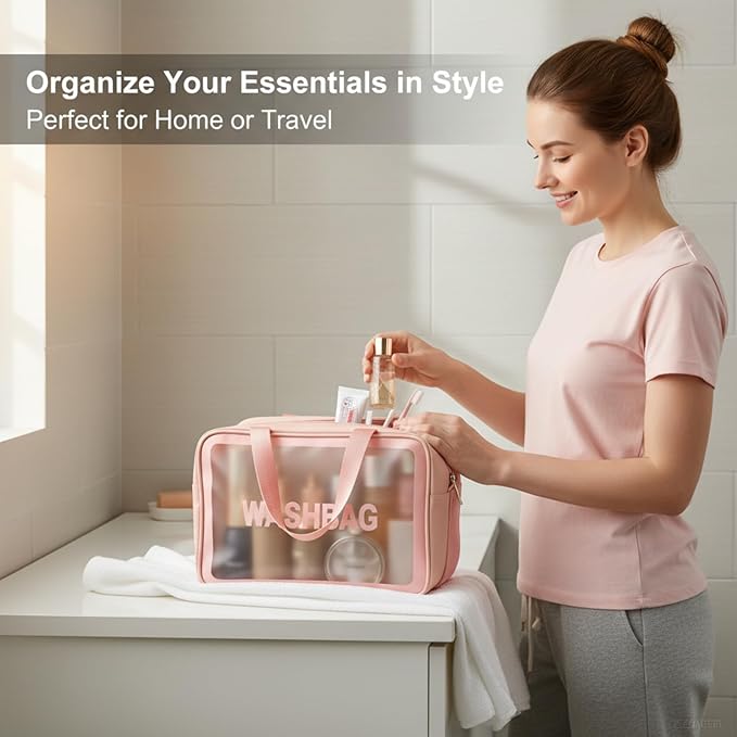 Travel Toiletry Bag for Women and Men, Matte Translucent Toiletry Waterproof Toiletry Bag, Makeup Cosmetic Organizer Bag for Travel Toiletries Accessories Pink