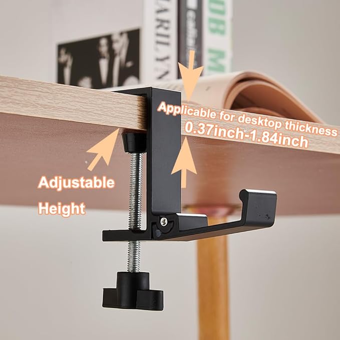 Foldable Headphone Stand Hanger Holder Under Desk Aluminum Alloy Headset Stand Fit for Gaming PC Accessories Universal Space Save Mount Clamp Hook Suitable for Xbox/PS4 Controller Office Computer Desk