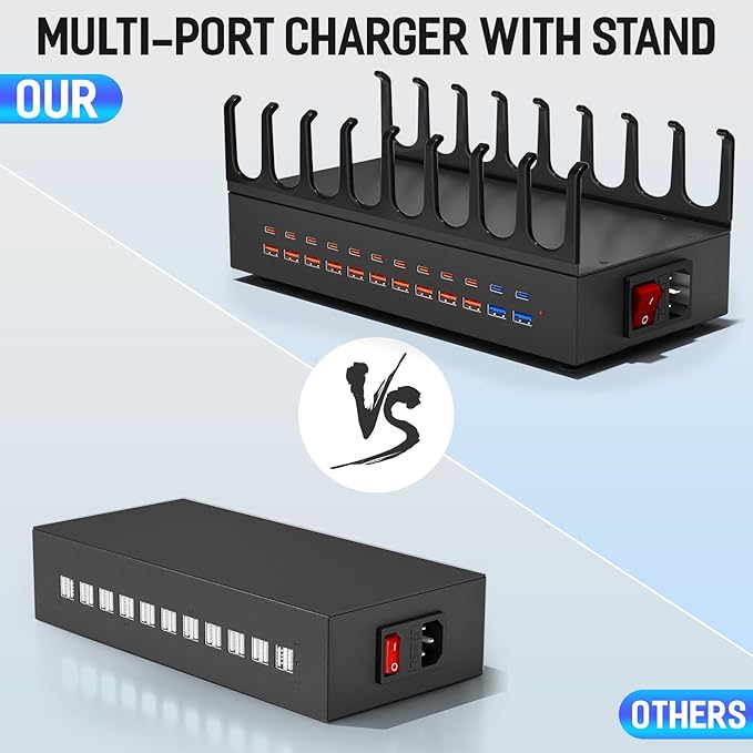 350W Charging Station for Multiple Devices, 24 Ports USB Fast Charging Station, Charger Station Organizer Compatible with Kindle,Tablet, iPad, Charger Station for Home, Office