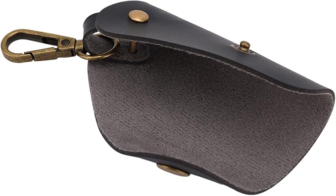 BOXOB Leather Wrap Key Chain, 5.51x1.97x1.1in Black Key Holder Organizer with Keychain Compact & Stylish Portable Protective Leather Keychain Cover Pouch Case Sleeve Silencer
