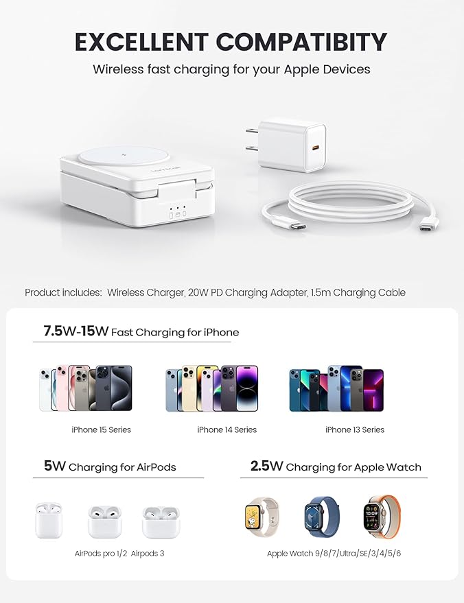 Lamicall Wireless Charging Station for MagSafe - 3 in 1 Wireless Foldable Charger Stand for Apple Multiple Devices for iPhone 17 16 15 14 13 Pro Max Air, Apple Watch Ultra 11 10 SE, Airpods 4 Pro 3