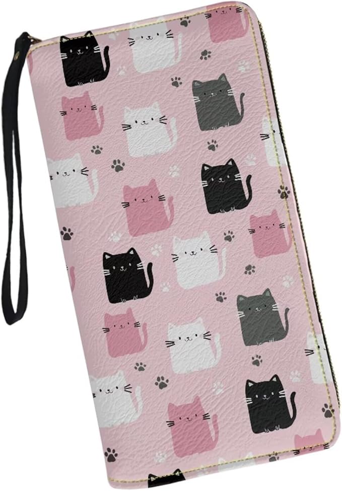 Bulopur Cute Cat Kitten Wristlet Wallet for Women Slim Thin RFID Blocking Credit Card Wallets Long Bifold PU Leather Card Holder Organizer Clutch Billfold with Zipper Ladies Girls Gift