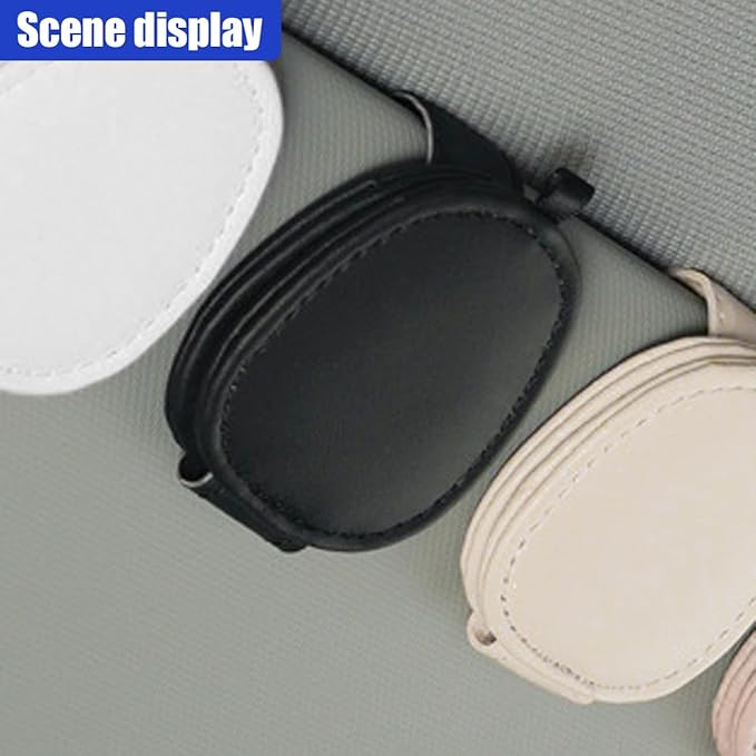 ZIMISI 2PCS Magnetic Sunglass Holder for Car Visor, Leather Glasses Holder for Different Size Eyeglasses, Clip on Sunglasses Clip, Ticket Card Clip, Car Visor Organizer (Black)