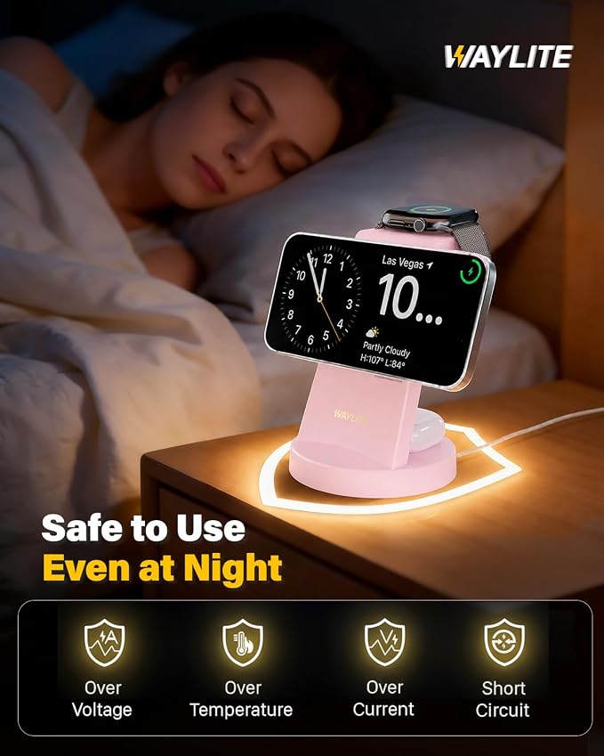 3 in 1 Fast Charging Station for iPhone, 25W Wireless Magnetic Phone Charger for iPhone 17 16e 16 15 14 13 12 Serise, Watch Charger Stand, Wireless Charging Station for AirPods 4 3 Pro, Pink