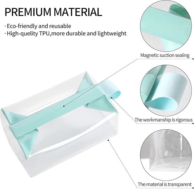 Clear Toiletry Bag with Magnetic Closure, 0.7mm Thick Structured TPU Travel Organizer, Transparent Cosmetic Bag for Toiletries, Makeup and Daily Essentials with Modern Color Trim(Sage Green Trim)