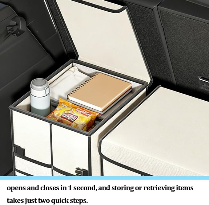 HZEL Car Trunk Organizer with Lid, Foldable Slip Resistant Multi-Compartment Vehicle Cargo Storage Box, Collapsible Waterproof Automotive Trunk Organizer, Universal for SUV Van Truck (Coffee)