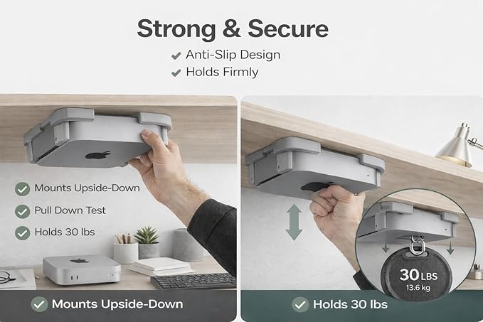 All-in-One Under Desk Mount for Mac mini M4 - VESA Monitor Bracket Compatible, Suitable for IKEA Pegboard, Wall Mount - Mac mini Accessories, Mac M4 Pro Versatile Stand (Grey)