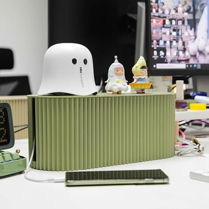 Cable Management Box,Desk Cord Organizer Box with Groove Cover,Plastic Cord Hider Box,Large Cable Box Organizer for Storaging Power Socket/TV/Computer/Router/Games Console Cable (Green)