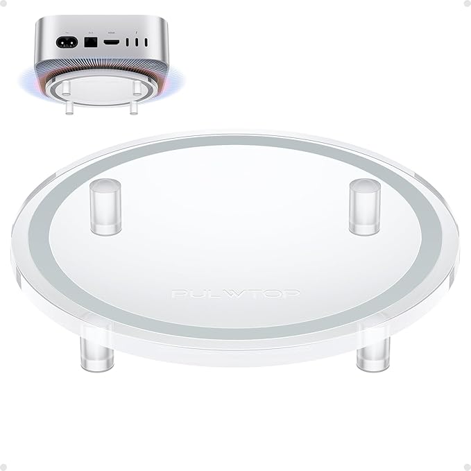 Clear Acrylic Desk Stand for Mac Mini M4/M4 Pro 2024, Minimalist M4 Holder with Easy Power Button Access, Anti-Slip Base & Heat Dissipation, Compact Space-Saving Design for Mac Mini 2024 Model